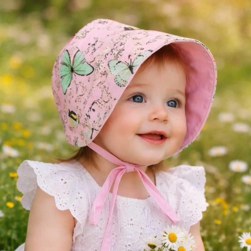 Custom Reversible Butterfly Bonnet 100% Cotton | Pink sun hat | girl Easter gift